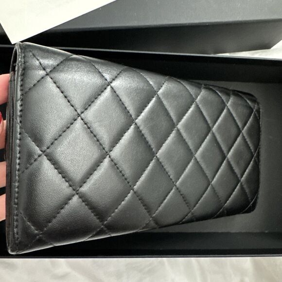 CHANEL Flap Wallet Quilted Black Silver Tone Hardware W/box - Picture 12 of 16
